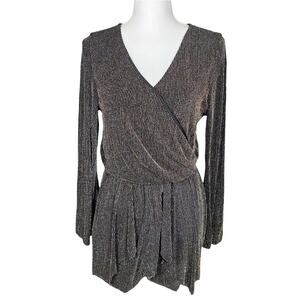 TOPSHOP METALLIC LONG‑SLEEVE WRAP ROMPER – WOMEN’S 12 – SHIMMER STRIPE – STRETCH